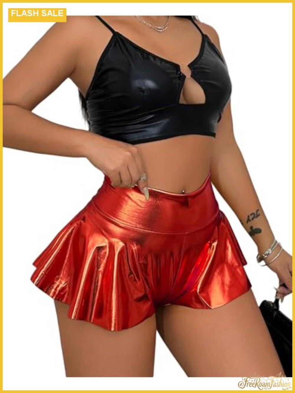 Faux Leather High Waisted Skort with Ruffle Trim Mini Skirt Shorts